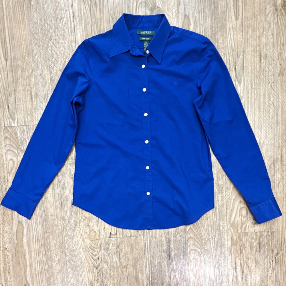 Lauren Ralph Lauren Non-Iron Blue Solid Cotton Classic Fit Dress Shirt M